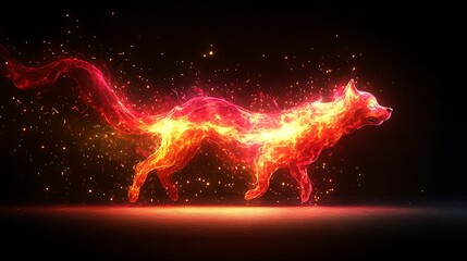 Poster - Dynamic Abstract Painting of a Fiery Dog and Cat Fusion