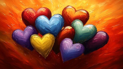 Poster - Dynamic Abstract Art Composition of Colorful Hearts for Valentine