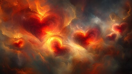 Fototapete - Abstract Dynamic Composition of Colorful Hearts for Valentine’s Day