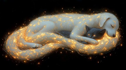 Poster - Elegant Abstract Painting of Cat and Dog in Dreamy Glow