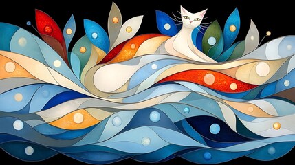 Poster - Elegant Abstract Art of Cat and Dog in Colorful Intertwined Design