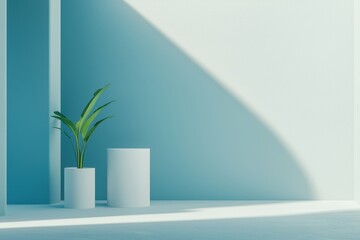 Aufkleber - Minimalistic Business Meeting Scene in Ultra-Modern Design with Green Plant