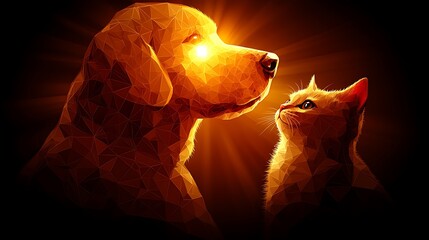 Poster - Modern Abstract Art of Dog and Cat with Warm Color Highlights