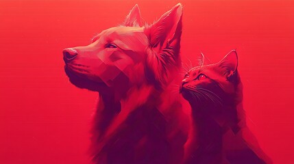 Poster - Modern Abstract Representation of Dog and Cat on Vibrant Background