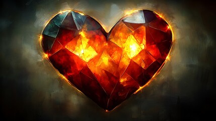 Poster - Modern Abstract Heart Artwork in Fiery Gemstone Design