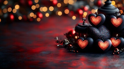 Poster - Modern Abstract Valentine Design with Layered Hearts and Bokeh Lights