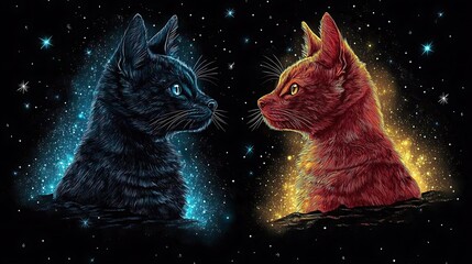Poster - Modern Abstract Art of Dog and Cat Featuring Bold Colors