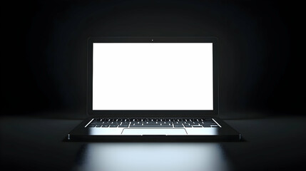 Poster - Laptop glowing in dark room; blank screen