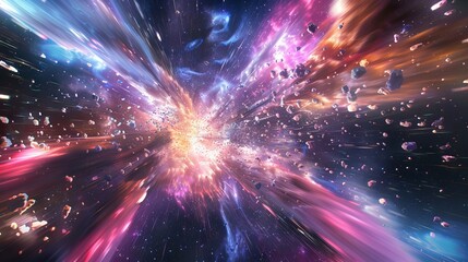 Wall Mural - futuristic hyper jump 3d spaceflight illustration with radiant cosmic energy and vibrant nebula trai