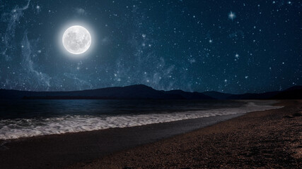 Wall Mural - a movement of stars in the night sky with the view of mountains..
