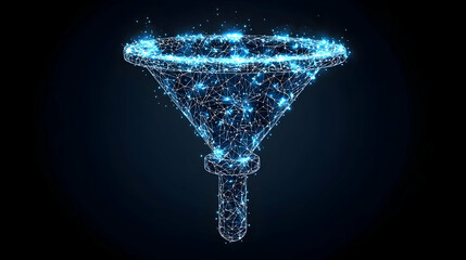 Poster - Data funnel, digital flow, dark background, business concept