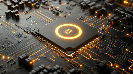 Poster - CPU circuit board glowing close-up technology