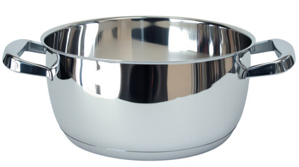 large stainless steel cooking pot with handles on transparent background