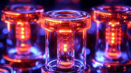 Poster - Glowing Cylinders, Tech Background, Abstract Design, Sci-Fi Concept