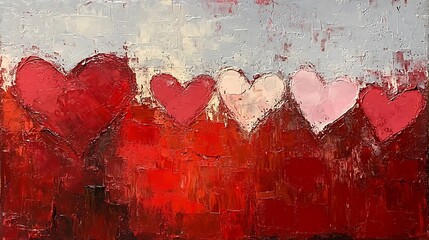 Poster - Abstract Valentine’s Day Painting with Colorful Hearts in Red