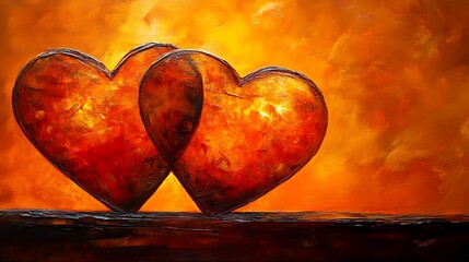 Poster - Vivid Abstract Painting of Two Hearts for Valentine's Day Celebration