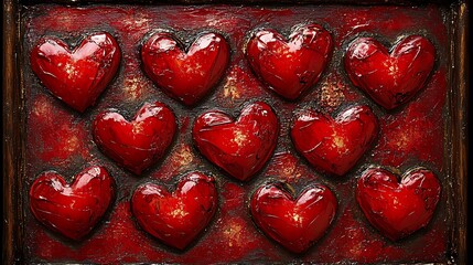 Poster - Vivid Abstract Painting of Red Hearts for Valentine's Day Celebration