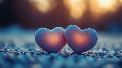 Poster - Whimsical Abstract Valentine Hearts with Soft Glow in Background