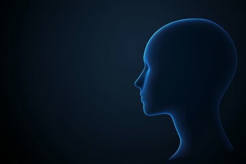 Poster - Blue shadow human head side view on dark background.