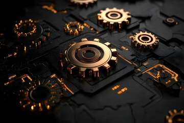 Poster - Golden gears on dark circuit board