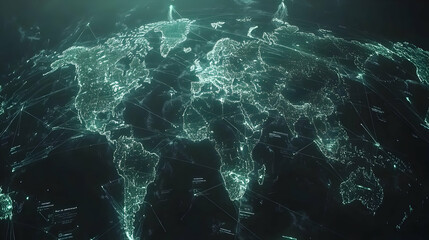 Poster - Global network connections, data flow visualization, world map background
