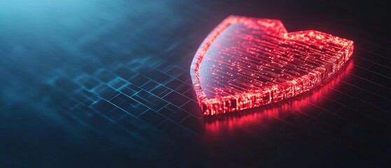 Fototapete - Futuristic Cybersecurity Display Neon Shield on Digital Grid - Innovative Tech Content and Online Safety Advocacy for Corporate Protection