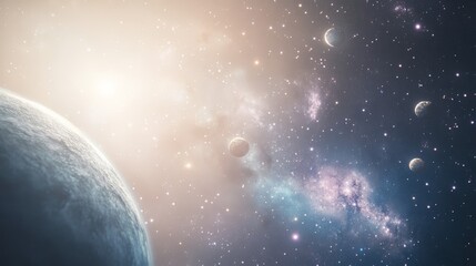 Wall Mural - Elegant Bold 2026 numbers floating in a galaxy with glowing planets comets and a nebula swirling in vivid purple and blue tones 