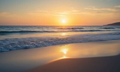 Wall Mural - Serene beach sunset over calm waves