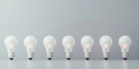 Aufkleber - Minimalist Modern Energy Display Diverse Light Bulbs on Sleek Surface - Streamlined Efficiency Concepts and Green Tech Promotion for Sustainable Urban Living