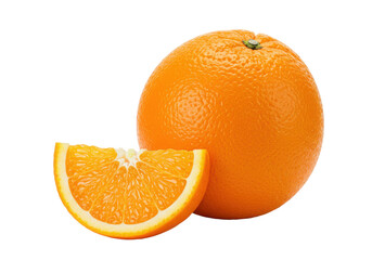 Poster - A whole orange and a single slice showing the juicy texture, isolated on a white background