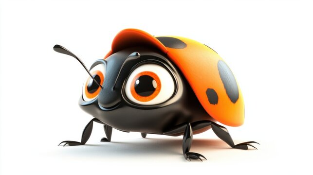 Funny ladybug cartoon character with a tiny hat and big expressive eyes, isolated on white