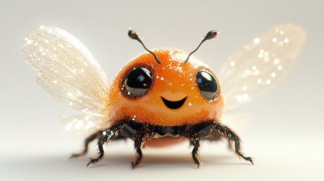 Funny ladybug with a cute grin and tiny sparkling wings, isolated on white
