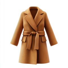 elegant long wool coat with a belted waist, centered on a clean white background