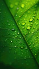 Wall Mural - Leaf veins and tiny water droplets glistening in the sunlight, photography, glistening