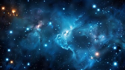 Canvas Print - luminous cosmic watercolor background with swirling blue nebulae, dreamy starry undertones, and ethe