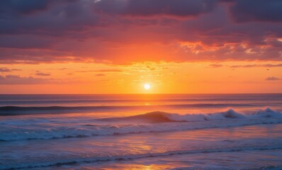 Canvas Print - Vibrant sunset over calm ocean waves