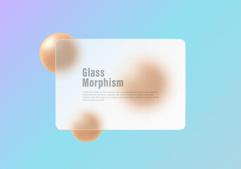 Wall Mural - Landing page of the site in glass morphism style. Presentation panel made of transparent material with floating spheres.