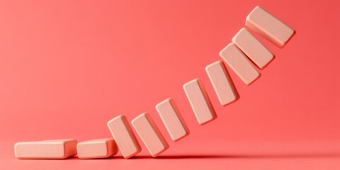 Poster - Modern Business Strategy Conceptual Domino Effect Against Bold Coral Backdrop - Empowering Risk Advisory and Decision-Making Tools for Evolving Market Environments