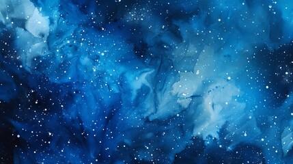 Wall Mural - luminous cosmic watercolor background with swirling blue nebulae, dreamy starry undertones, and ethe