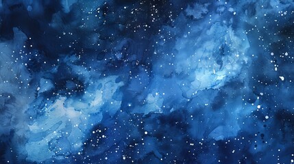 Wall Mural - luminous cosmic watercolor background with swirling blue nebulae, dreamy starry undertones, and ethe
