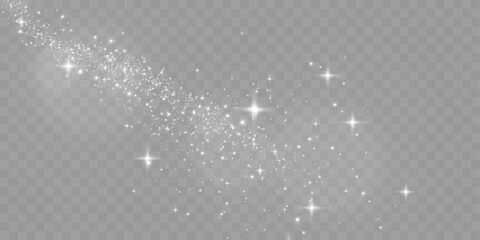 Aufkleber - Sparkling white light particles on transparent background, glowing stars and dust effect, festive glitter overlay, magical illumination, digital abstract decoration.