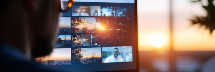 Aufkleber - Modern Remote Collaboration Multi-Screen Video Call Interface on Sleek Glass Surface for Professional Connectivity in Tech Industry - Enhancing Virtual Team Engagement and Efficiency