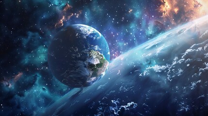 Wall Mural - Cinematic high-definition planet earth globe with swirling clouds and a vast, star-filled cosmic space background