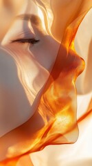 Poster - Contemporary Portrait with Silk Chiffon Soft Light and Texture Highlighting Feminine Elegance - Artistic Fashion Content and Beauty Branding Imagery