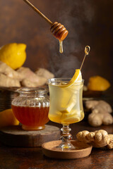 Wall Mural - Ginger tea with lemon and honey.