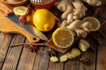 Poster - Ingredients for preparing ginger tea.