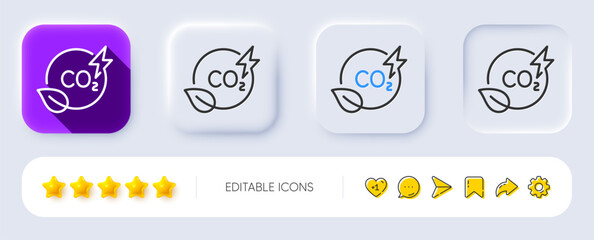 Poster - Co2 gas line icon. Neumorphic, Flat shadow, 3d buttons. Carbon dioxide emissions sign. Green energy symbol. Line co2 gas icon. Social media icons. Vector