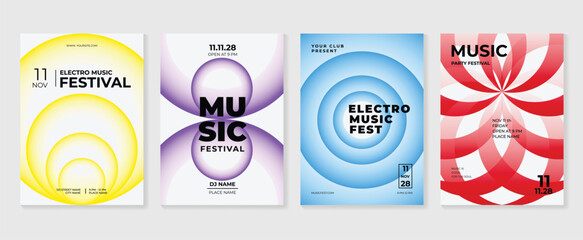Wall Mural - music poster design background vector set. electro sound cover template with vibrant abstract gradie