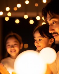 Fototapete - Contemporary Korean Family in Minimalist Living Room Ultra-Wideband Device Synchronization with Metallic Tones - Smart Home Innovation and Urban Connectivity for Modern Families