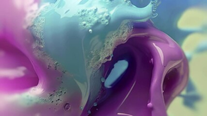 Leinwandbilder - Rich animation with bright pink and blue streams of viscous liquid. Smooth, glossy shapes come to life and realistic splashes add dynamism